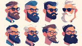 Fototapeta  - Set of vector bearded hipster men faces on the tran