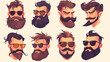 Set of vector bearded hipster men faces with differ