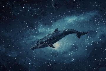 Canvas Print - drawing of a whale in the starry sky