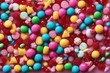 'assortment colourful festive sweets candy chocolate ice cream variation header overhead various new biscuit cookie dessert full frame background panorama lollipop confectionery assorted boiled'