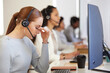 © peopleimages.com - Stress, tired and woman in call center with headache, pain or burnout for customer service mistake. Fatigue, telemarketing and frustrated sales consultant with challenge, debt or fail on computer