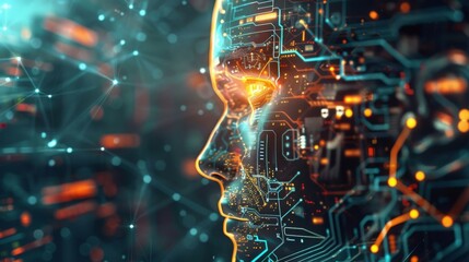 large language models, LLM, Program with artificial intelligence (AI) that can recognize and generate text technology illustration, 16:9