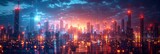 Fototapeta Nowy Jork - Futuristic Neon Cityscape: Illuminated High-Tech Metropolis with Holographic Elements

