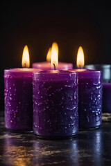 purple candles with the purple stars on them Radiant Glow The Purple Scented Candles Collection