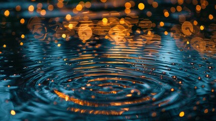 Aufkleber - Raindrops creating ripples in a puddle beneath a sky filled with falling stars