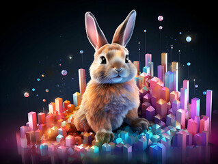 Wall Mural - 3d rendering of a cute little rabbit sitting on a colorful background