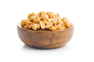 Poster - Salted roasted peanuts in bowl isolated on white background.