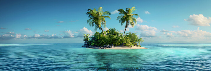 Wall Mural - image of an island with palm tree