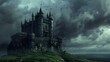 A Brooding Gothic Castle Perched Atop a Cliff Under a Stormy Ominous Sky