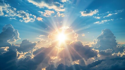 Poster - Sun breaking through clouds on the horizon, heralding the beginning of a beautiful day