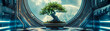 Bonsai tree floating in a space station medium shot