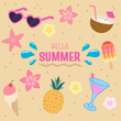 Hello Summer Themed Illustration with Tropical Icons.
