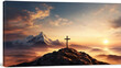 © Prateek - A Christian Jesus cross on top of mountain hill, god resurrection easter concept sunrise from behind of mountain new day, holy christ, fog