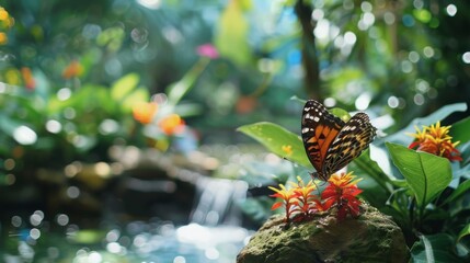 Poster - Vibrant butterfly garden alive with fluttering wings and buzzing insects, a paradise for nature enthusiasts and photographers.