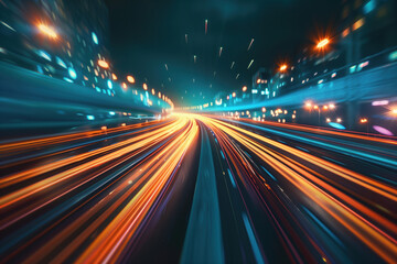 Poster - road in the night city. colorful light trails. long exposure. background image. created with generat