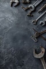 Wall Mural - Set of tools and instruments on grey textured background with copy space