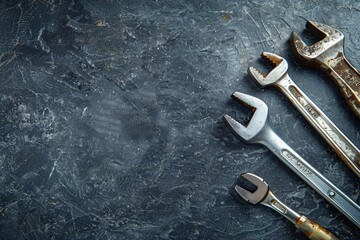 Wall Mural - Set of tools and instruments on grey textured background with copy space