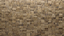 3D, Rectangular Wall Background With Tiles. Natural Stone, Tile Wallpaper With Semigloss, Polished Blocks. 3D Render