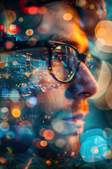 Poster - Digital Interaction. Hi-Tech futuristic background. Created with Generative AI technology.