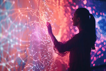 Poster - Digital Interaction. Hi-Tech futuristic background. Created with Generative AI technology.