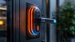 Modern fingerprint security on electronic door lock, clear view,
