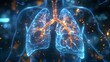 3D hologram showing lung cancer and various lung diseases for medical treatment. Concept Medical Visualization, 3D Hologram, Lung Cancer, Lung Diseases, Treatment Options