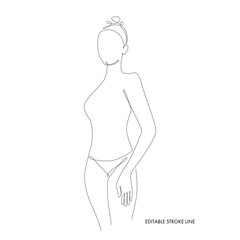 Woman body one single continuous line silhouette. Vector stock illustration isolated on white background for design template beauty and spa calendar, price list, social media. Editable stroke.