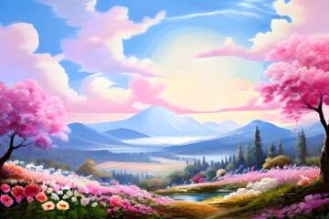 Wall Mural - landscape with flowers