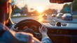 Driving into the Sunset: A Symbol of Travel and Adventure. Concept Travel Photography, Sunset Vibes, Adventure Scenes, Roadtrip Memories, Wanderlust Journeys