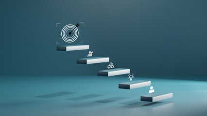 Wall Mural - step with icon action plan, goal and target, success and business target concept, project management