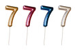 Number seven shaped foil balloons in different colors. Isolated on transparent background.