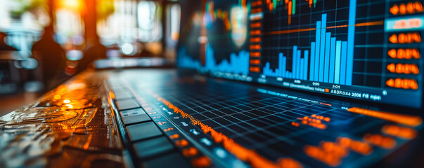 Poster - Financial Business Team Analyzing Investment Market Data Graphs, Charts on Digital Screens - Stock Trading, Profit Analysis, Marketing Strategy Planning