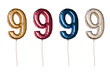 Number nine shaped foil balloons in different colors. Isolated on transparent background.