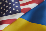 Fototapeta Do przedpokoju - USA and Ukraine flags over each other. Partnership and negotiation concept. 3D rendered illustration.