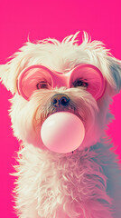 Canvas Print - portrait of Maltese dog blowing bubble gum