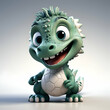 Cartoon dinosaur with a soccer ball on a gray background. 3d rendering