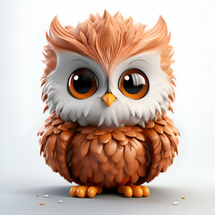 Wall Mural - cute owl isolated on white background. 3d rendering illustration.