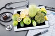 beautiful smart doctor nutritionist working with vegetables