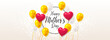 Happy Mother card with heart shaped balloons. Greeting card banner template. Frame for Mother day event with balloons. Celebration background with frame border. Mom day card. Vector illustration