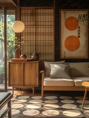 Canvas Print - Traditional Japanese Living Room Interior with Shoji Screen and Tatami Mat