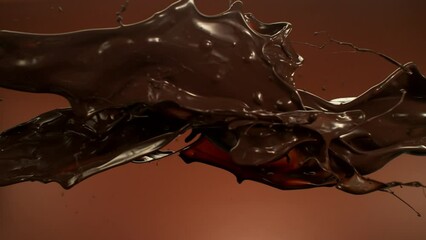 Canvas Print - Super Slow Motion of Melted Chocolate Splashing in Wave Shape. Filmed on High Speed Cinema Camera, 1000fps.