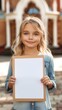 child holding blank white paper