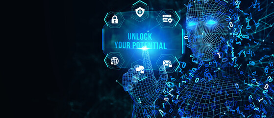 Wall Mural - Cyber security data protection business technology privacy concept. 3d illustration. Unlock your potential