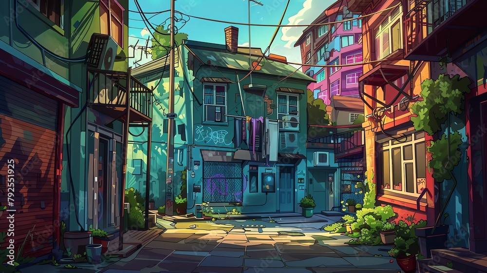 Incorporate a frontal view of an urban exploration scene with animation ...