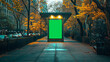 © Chanya2498 - Bus stop in New York city with vertical digital OOH mockup with green screen.generative ai