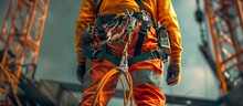 Construction Worker's Safety Harness And Gear Close-Up. Generative Ai