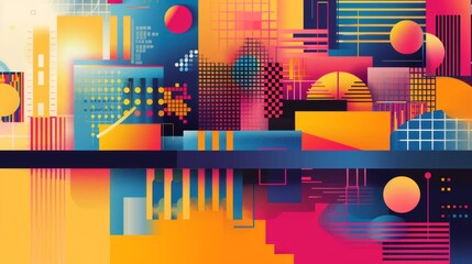 Poster - A background with geometric shapes and vibrant colors, representing the creative potential of a workspace.
