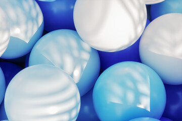 Poster - Abstract summer scene for product display with white and blue glossy balloons in the pool. 3d rendering.