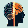 Vector Illustration der psychische Demenz und Alzheimer-Krankheit.  Männliches Porträt. Komplexität des Gehirns. Mentale Prozesse.