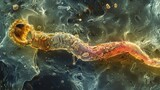 Fototapeta  - A microscopic view of a nematodes digestive system with its mouth visible at one end and its at the other end. The stomach can be